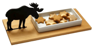Keksschale aus nachhaltigem Holz und Keramik mit schwarzem Elch