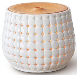 Keramik-Diffuser in Weiß mit 7 LED-Lichtfarben und Holzabdeckung