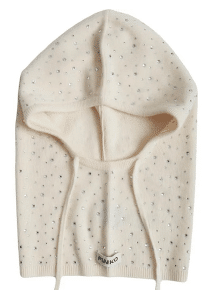 Designer-Balaclava aus Wolle in Weiß mit Strasssteinen