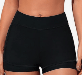 Menstruations-Badeshorts mit kurzem Bein in Schwarz
